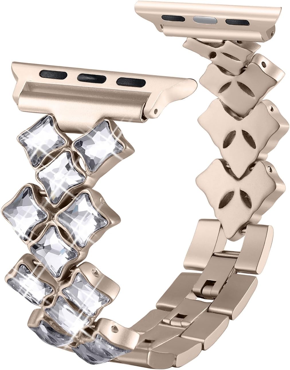 Secbolt Jewelry Bands Compatible with Apple Watch Band 42mm 44mm iwatch Series 5 4 3 2 1, Bling Stainless Steel Replacement Wristband, Champagne Gold