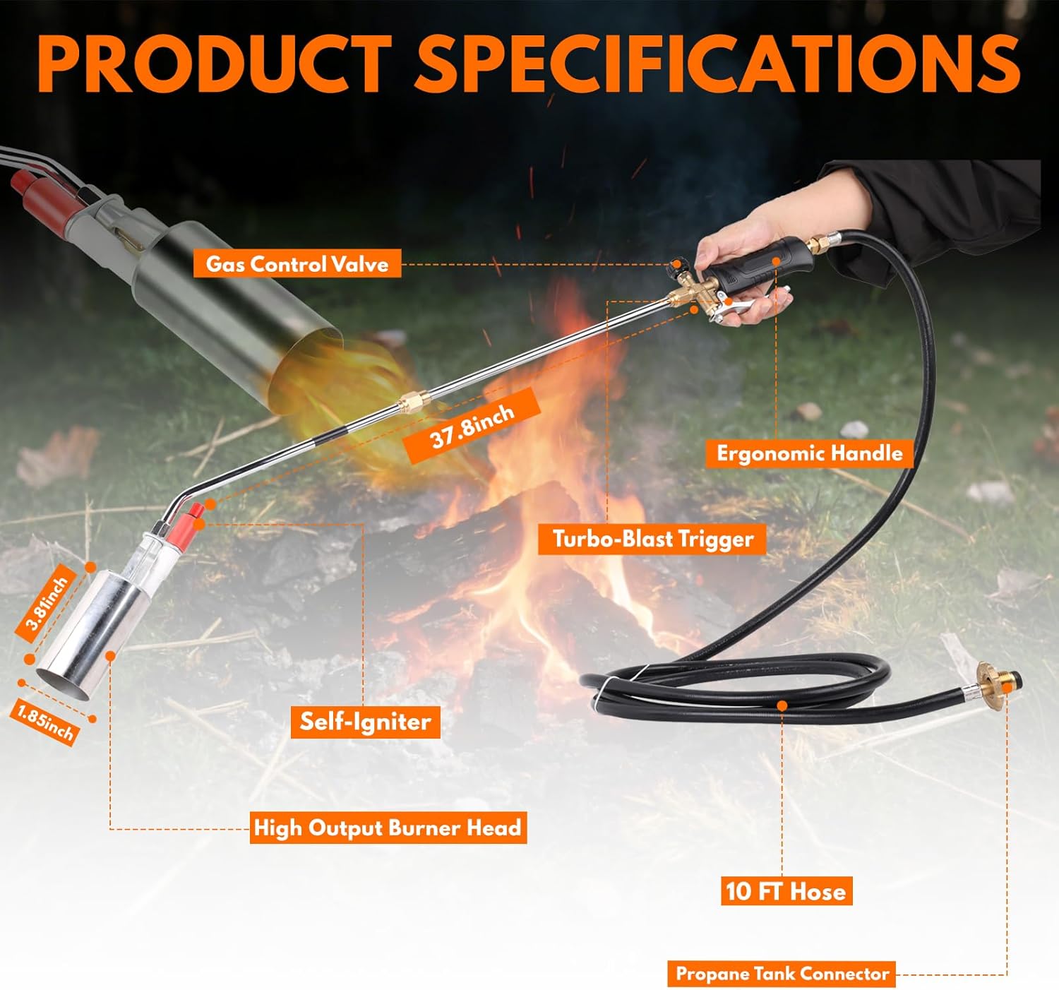 Propane Torch Weed Burner Kit with Storage Bag High Output 1,800,000 BTU Heavy Duty Blow Torch with 10FT Hose Flamethrower with Self Igniter and Turbo Trigger for Weeding, Roofing, Snow Ice Melting