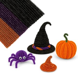 Willbond 300 Pcs Halloween Pipe Cleaners Craft Purple Orange Chenille Stems | Purple Orange and Black Tinsel Chenille Stems for Halloween Party, Easy Bendable Handcraft Supply, DIY Craft