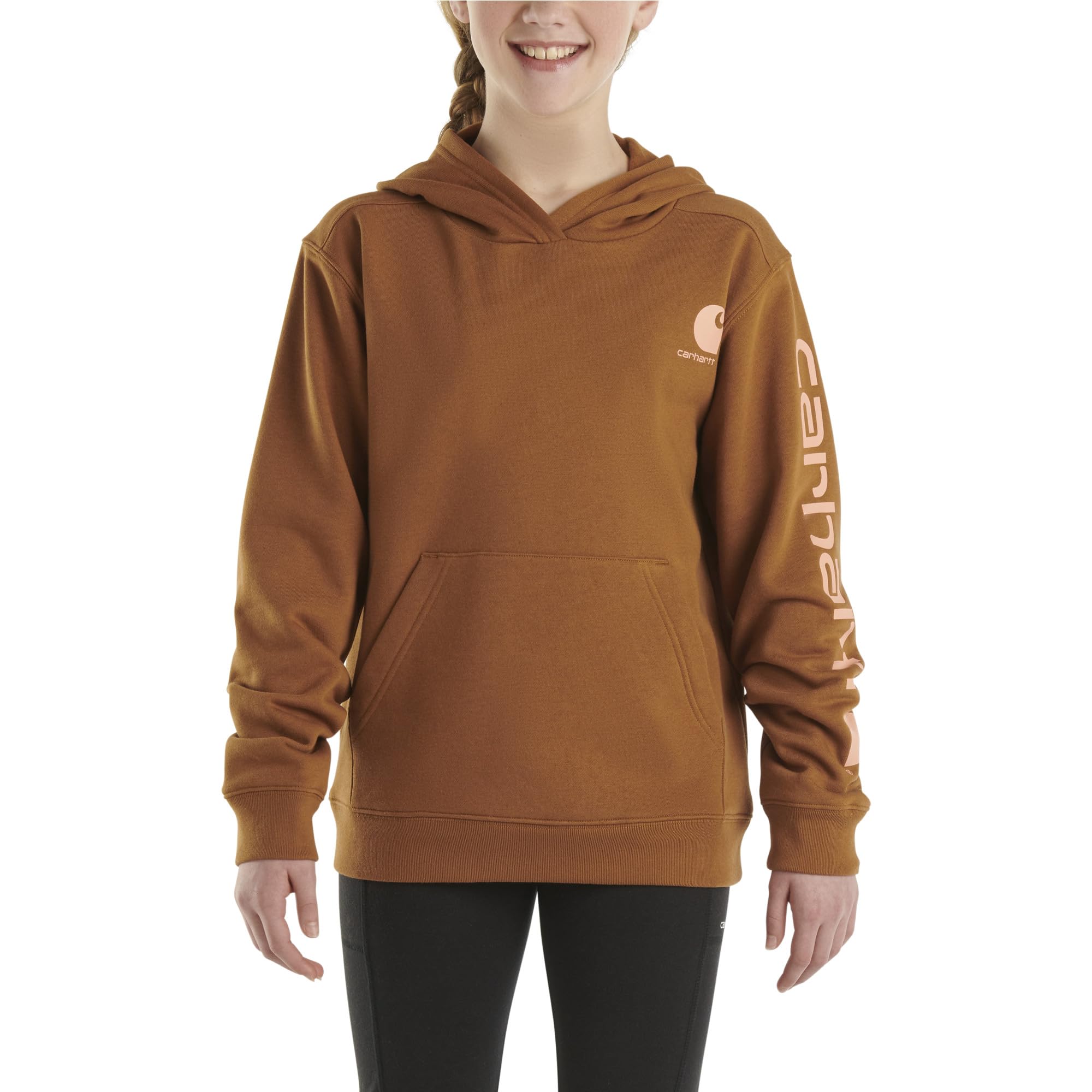 Carhartt Boys' Long Sleeve Hooded Sweatshirt, Brown, Medium (10/12)