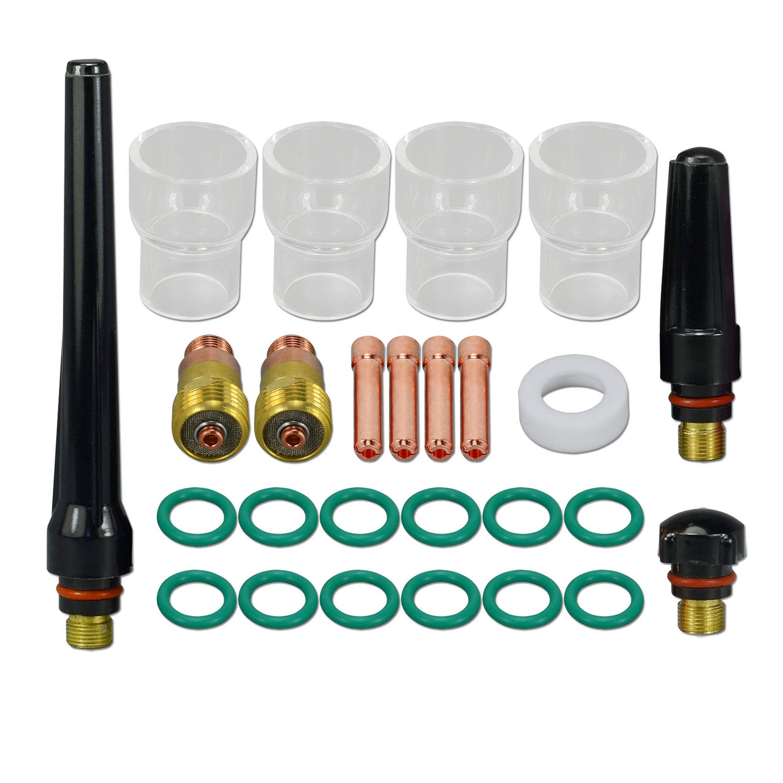 RIVERWELD TIG Stubby Gas Lens 17GL332 10N24S 3/32” & 2.4mm Glass Cup Clear Quartz Nozzles #12 13/16" 21.0mm TIG Back cap 57Y02 57Y04 Assorted Kit for