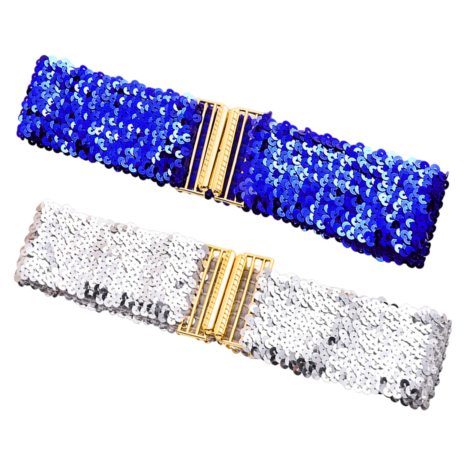 Ysdyy Unisex Royal Blue 2Pcs Sequin Belts For Women, Dress Decorative Belts, Elastic Elastic Waistbands, Dress Belts, Glitter Belts