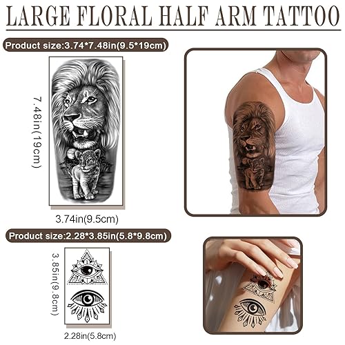 Miniatura 3 de 77 hojas de tatuaje temporal para hombres y mujeres 17 hojas de tatuajes falsos de medio brazo pecho y hombro 60 hojas pequeñas negras para adultos