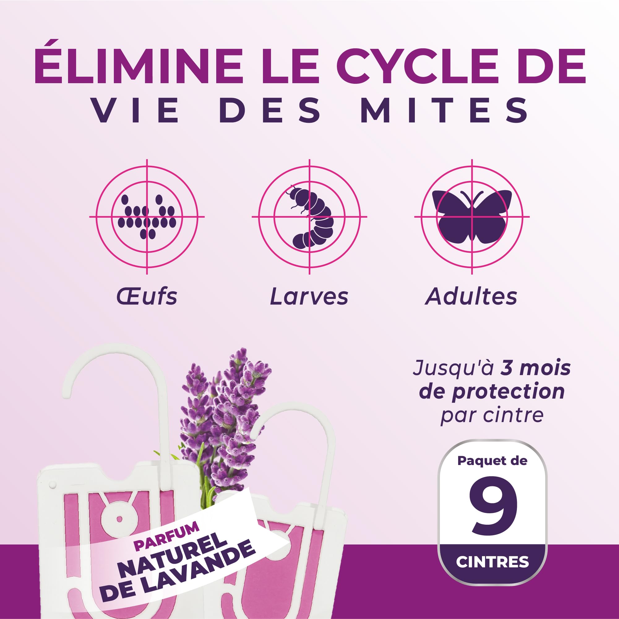 9 x Anti-mites Textiles | Jusqu’à 3 mois de protection par crochet | Anti-mites Vêtements | Antimites Vêtements Puissant | Parfum Lavande - 2