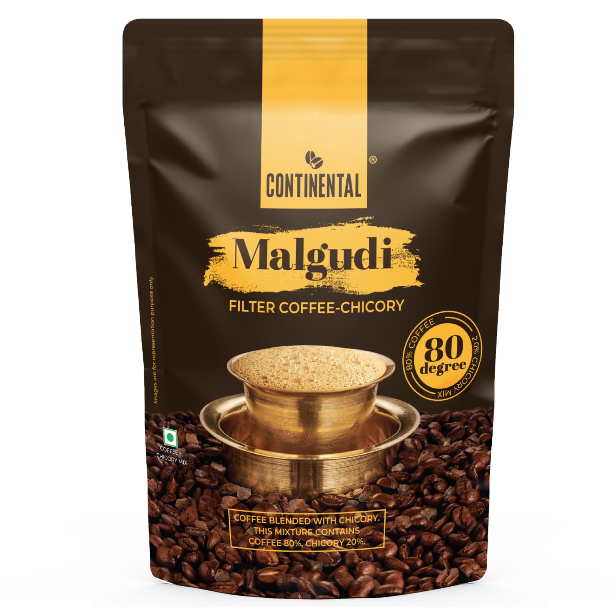 Continental Malgudi Filter Coffee Powder | 500gm Pouch | 80% Coffee - 20% Chicory | Traditional South Indian | Roasted Ground| Smooth Flavour and Rich Aroma |