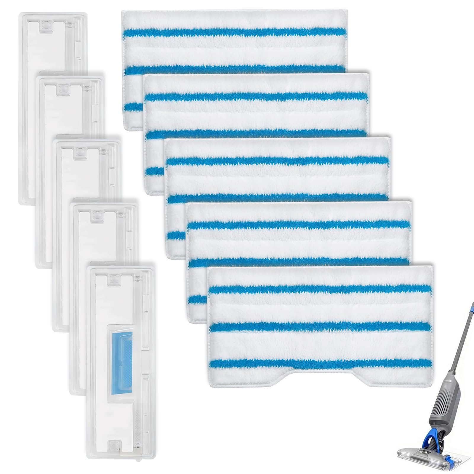Hwanme Blue 5Pcs Compatible With Shark Vac Mop Reusable Pads Kit With Dirt Chambers, Excellent Cleaning Power, For Vm252, Vm250, Vm205 Model