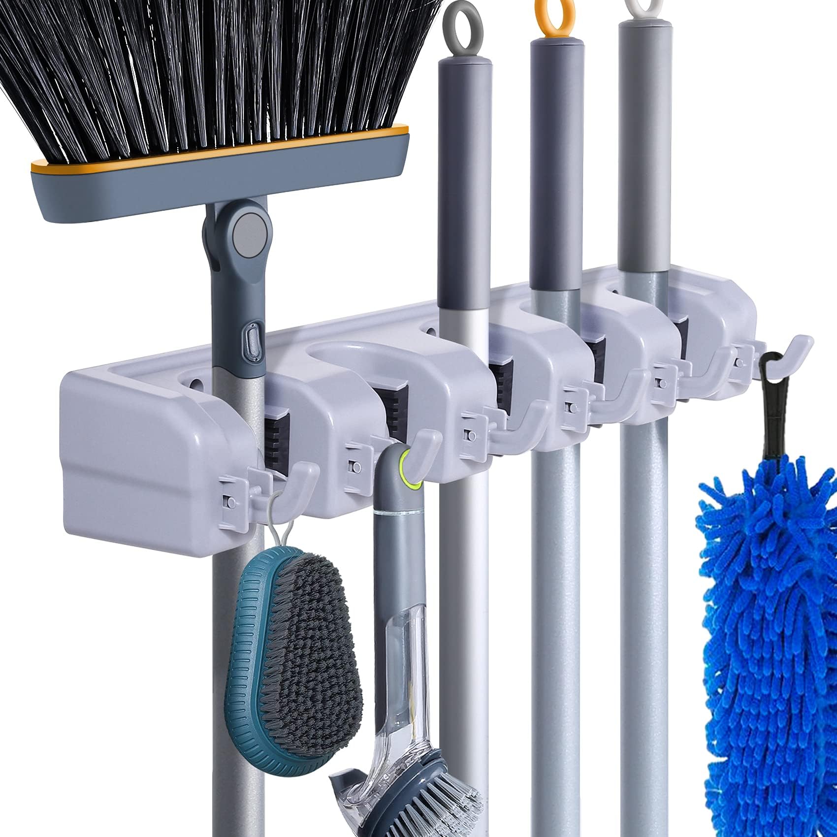 HYRIXDIRECT Mop and Broom Holder Wall Mount Heavy Duty Broom Garden Tool Organizer Mop Hanger Home Cleaning Supplies Organizations Storage Rack for Garage Laundry Room, Assorted color