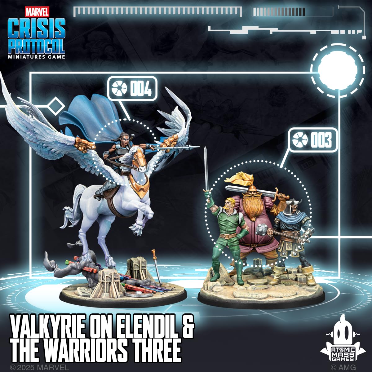 Atomic Mass Games | Marvel Crisis Protocol Valkyrie And Warriors Three | Character Pack Per Gioco Di Miniature, Eroi Asgardiani, Valkyrie A Cavallo, Team Tactic Cards | 2 Giocatori | 90 Minuti