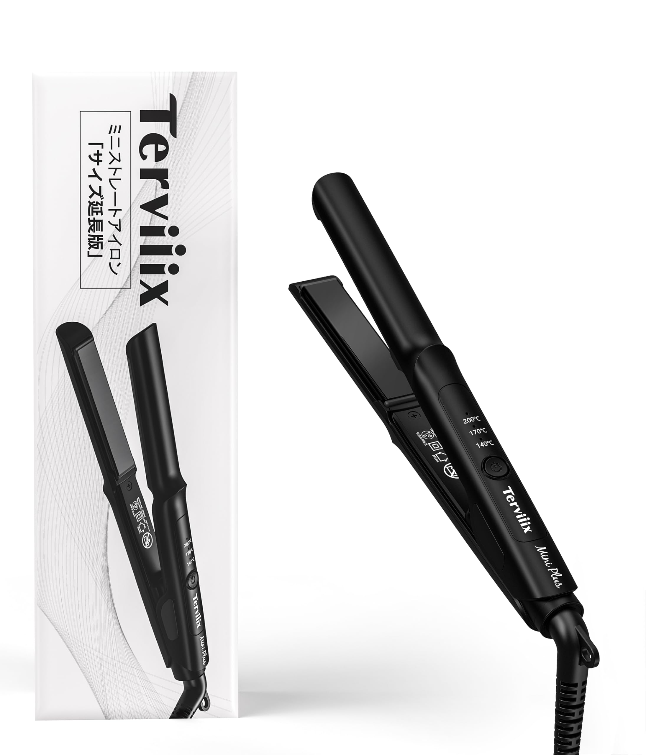 Terviiix ヘアアイロンミニ 15mm 持ち運び ミニストレートアイロン セラミックプレート 3段階温度設定 (140℃/170℃/200℃) 軽量コンパクト設計 旅行用ストレートアイロン 海外対応 耐熱ポーチ付き