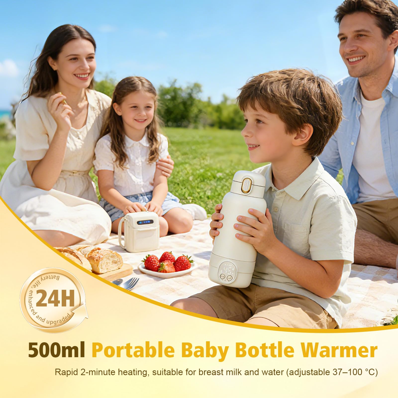 Scaldabiberon Portatile,14000 mAh,Riscaldamento rapido in 2 minuti,Controllo Preciso della Temperatura,Scalda Biberon Neonato,Capacità di 500ml per Tutto il Giorno,per Latte Materno e Acqua
