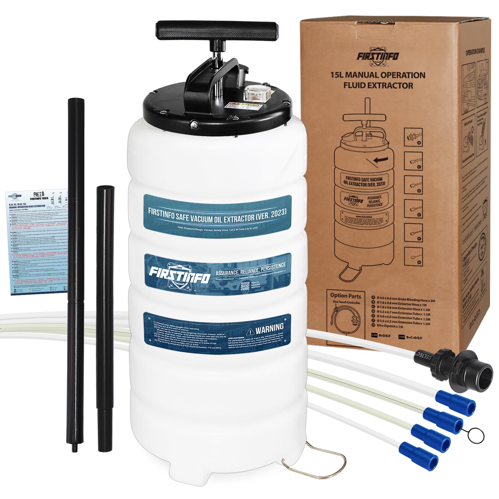 FIRSTINFO A1106H | 15L Manuale | Pompa Estrattore Olio Liquido | Pompa Aspirazione Olio | per Auto, Moto, Motori