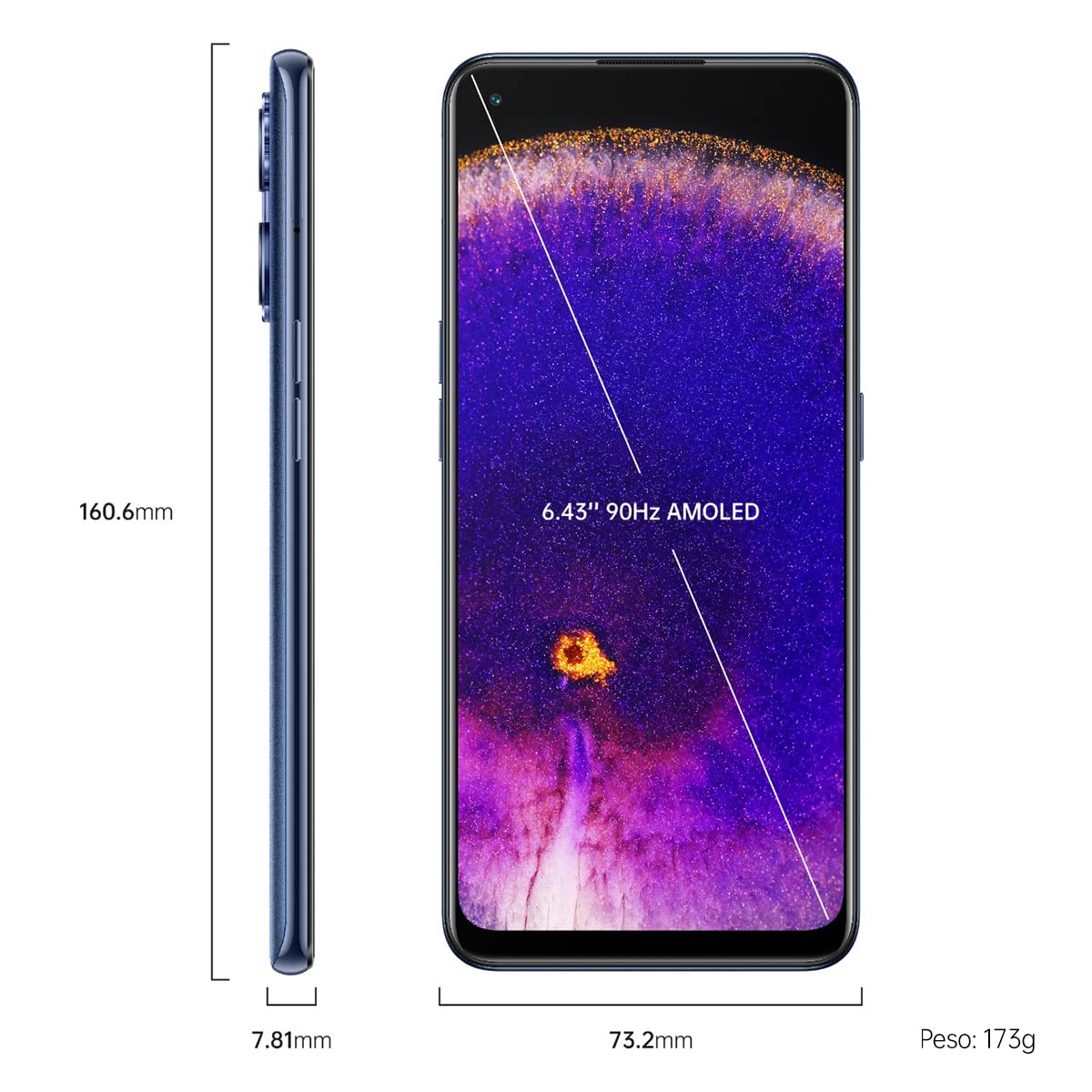 OPPO Find X5 Lite Smartphone, AI Tripla fotocamera 64+8+2MP, Display 6.43” Refresh rate 90HZ AMOLED FHD+, 4500mAh RAM 8GB+ROM 256GB Android 12 [Versione Italiana] Starry Black