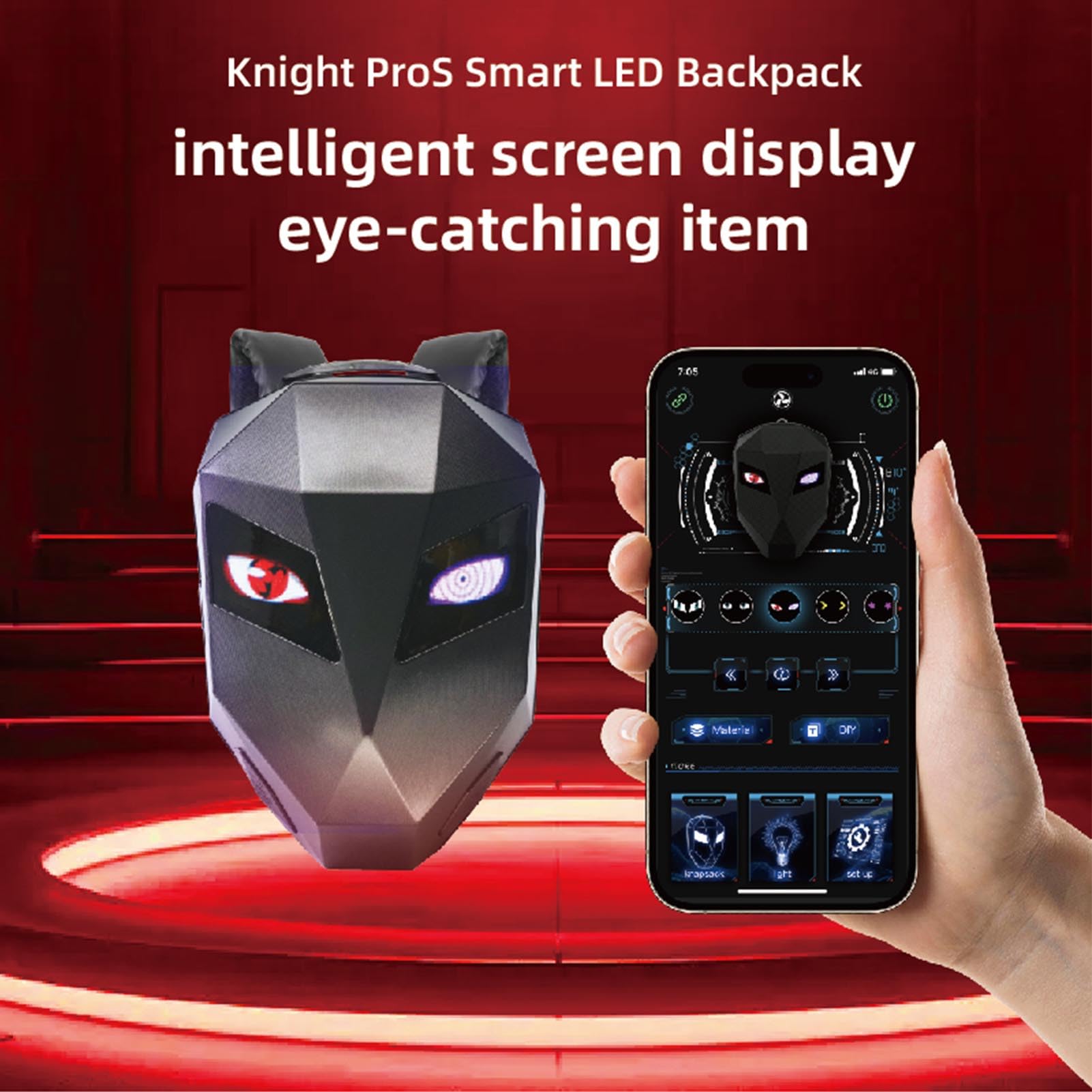 AUNMAS Mochila LED con Pantalla Programable, Diseño de Ojos Brillantes LED Impermeable de Gran Capacidad para Ciclistas y Ciclistas