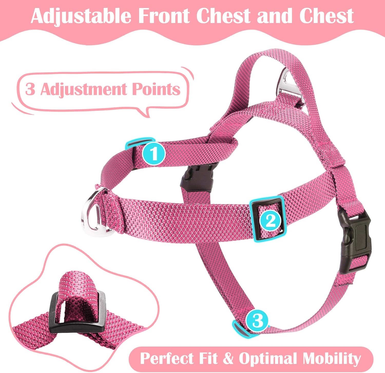 Annchwool No Pull Dog Harness with Front Clip and Easy Control Handle-Belly & Chest Adjustable Dog Harness and Leash Set for Medium Large Dogs-Heavy Duty Vest Harnesses Easy for Walking(Pink,L)