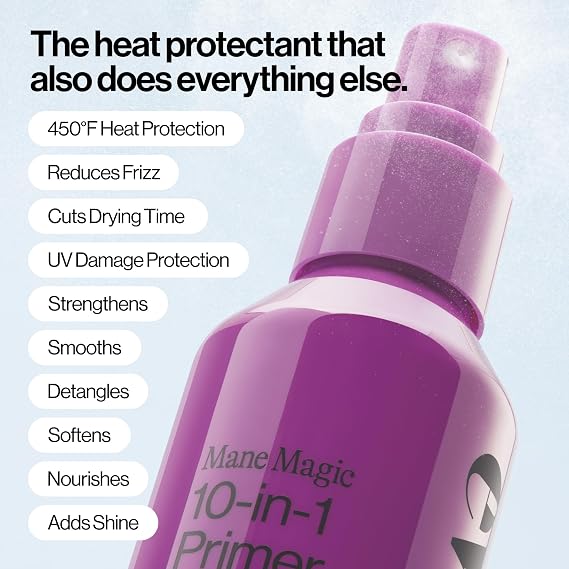 Eva NYC Mane Magic 10-in-1 Heat Protectant - New Fine Mist + No-Leak Spray - Sunflower Seed + Argan Oil Heat Protection Spray - For Medium + Thick Hair - 10-in-1 Hair Primer - Vanilla Scent - 5 fl oz