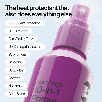 Eva NYC Mane Magic 10-in-1 Heat Protectant - New Fine Mist + No-Leak Spray - Sunflower Seed + Argan Oil Heat Protection Spray - For Medium + Thick Hair - 10-in-1 Hair Primer - Vanilla Scent - 5 fl oz