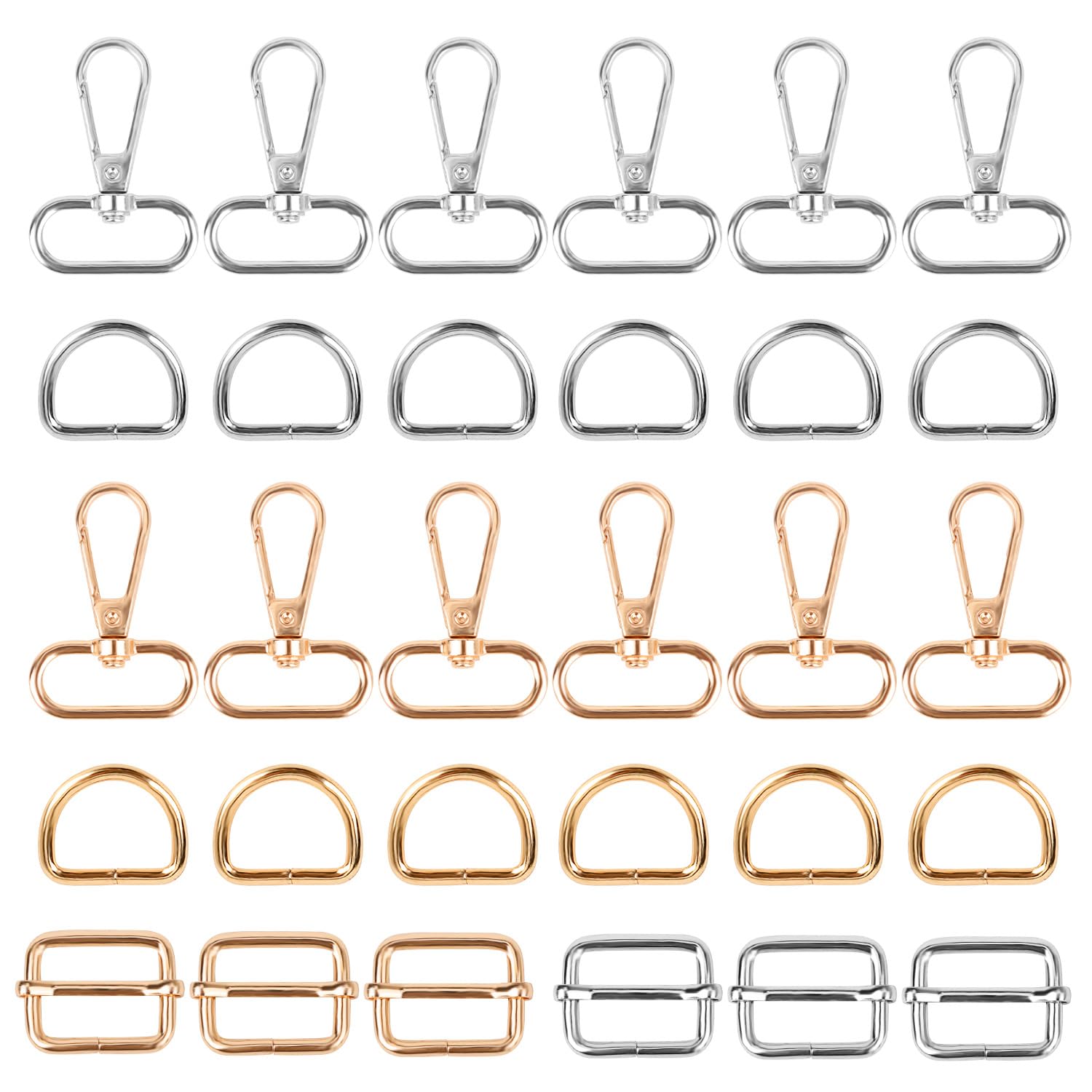 30 PCS Swivel Snap Hooks Metal D Ring Tri Glide Slide Buckle Gold/Silver Bag Hardware for Bag Making for Backpack Handbag DIY Craft Accessories Purse Hardware Fasteners and Dog Collars