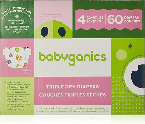 Babyganics Pañales, Talla 4, 60 ct, Pañales Ultra Absorbentes