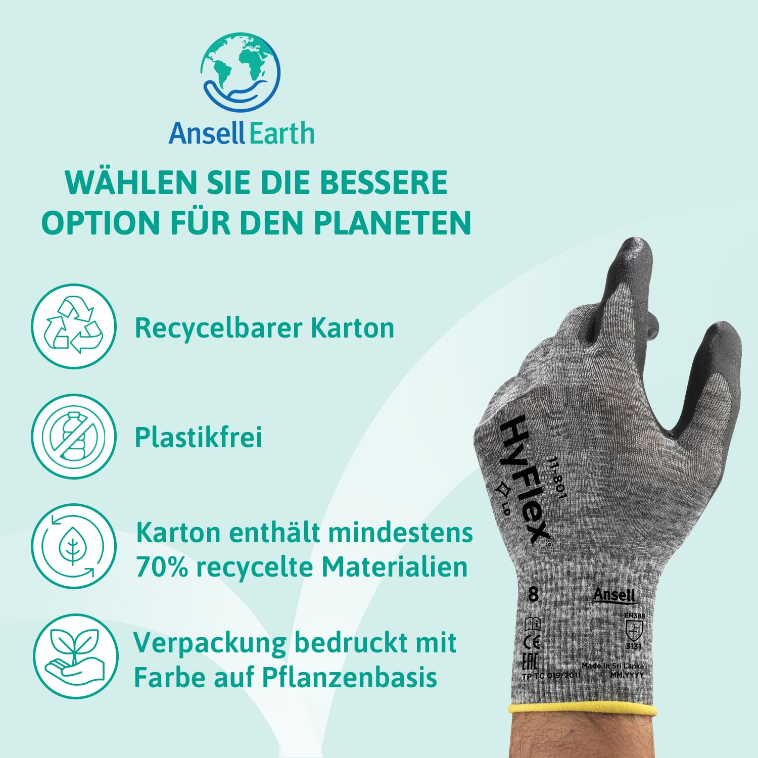 Ansell HyFlex 11-801 Professionelle Arbeitshandschuhe, Rutschfeste Nitril-Beschichtung, Industrie-Schutzhandschuhe für Mechanik, Werkstatt und Montage, Waschbare, Schwarz, Größe L (12 Paar)