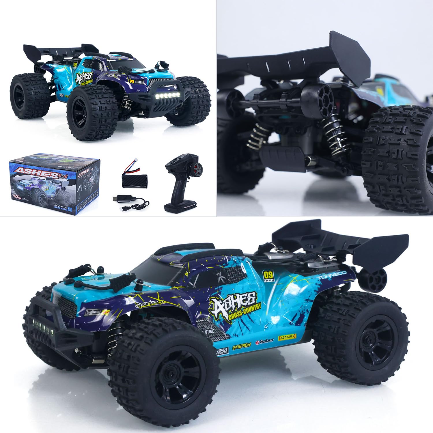 TOUCAN RC HOBBY Lager in Deutschland SCY 18101 Muti-Terrain 1:18 2,4-GHz-Sync-Fernsteuerung Offroad-Fahrzeug mit PVC-Karosserie, elektrischem Antrieb, großen Reifen, Wheelie-Bar und LED-Beleuchtung