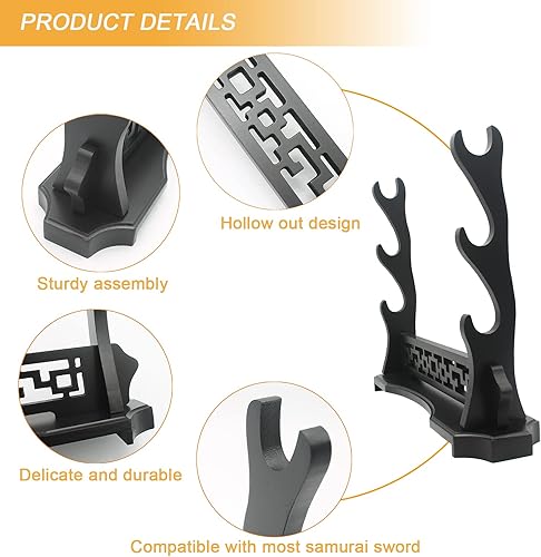 Miniatura 8 de WANLIAN Soporte para espada de madera maciza de 1234 niveles, soporte para espada Katana de escritorio, base para espada de gladiador samurái para