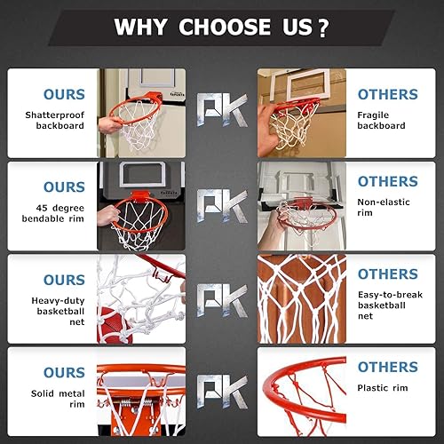 Miniatura 7 de SUPER JOY Mini aro de baloncesto para interiores sobre la puerta con marcador de audio y baterías, aro de baloncesto para puerta, oficina, aro de