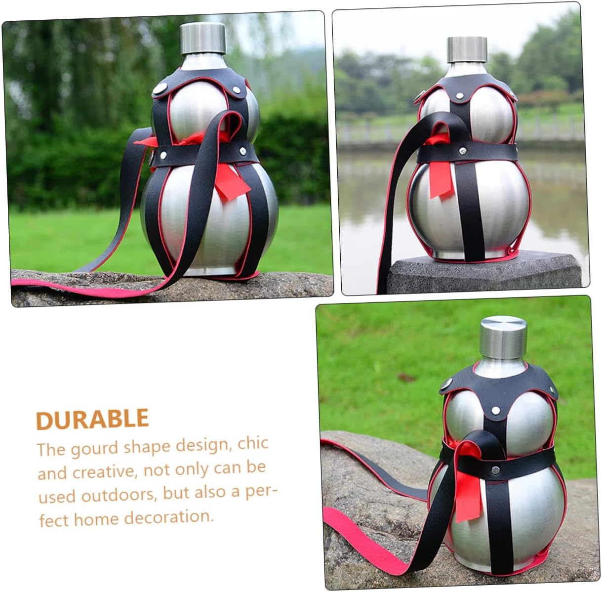 Stainless Steel Gourd Shaped Wine Flask Portable Liquor Bottle Funnel Outdoor Travel Water Container for Camping and Hiking Random Color