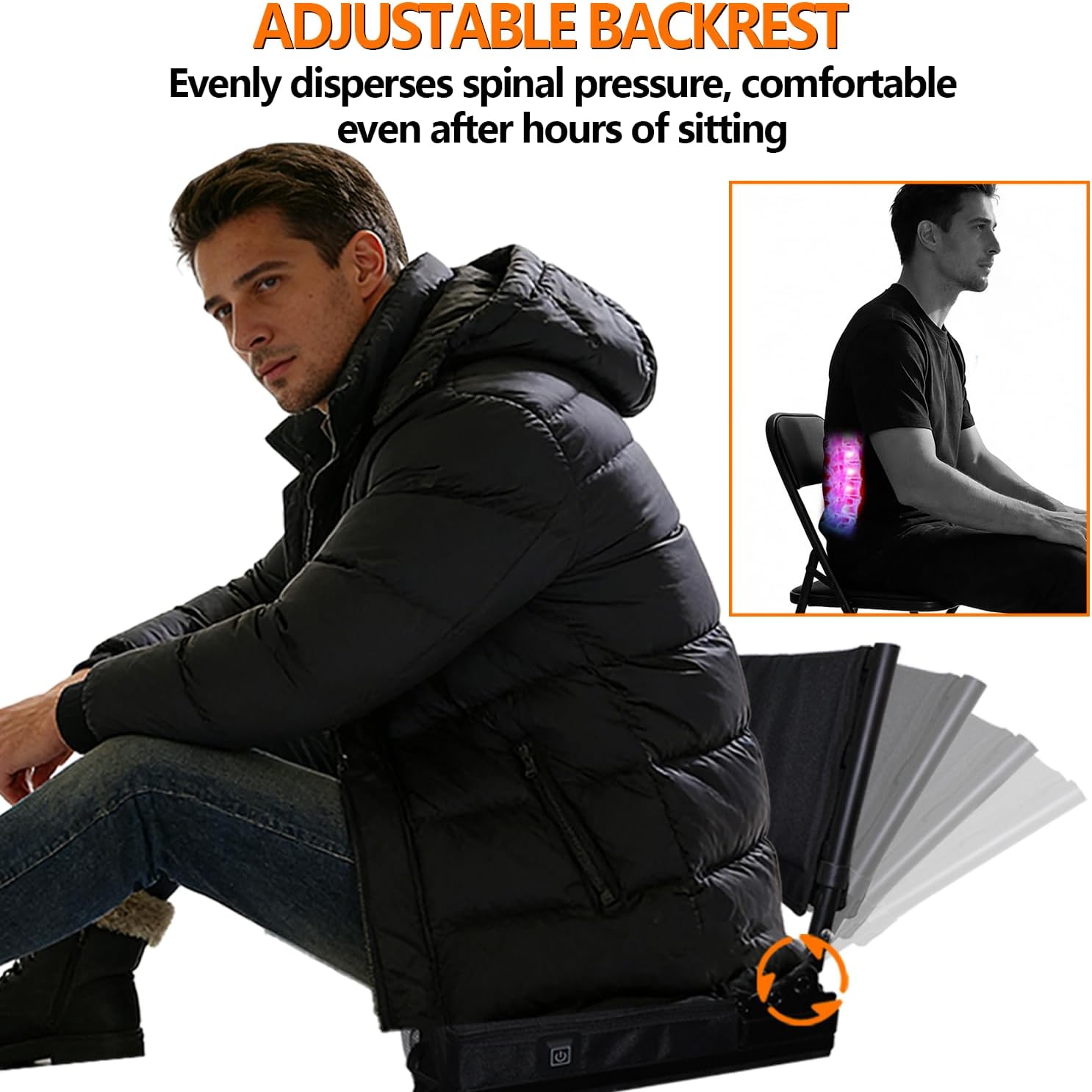 Heated Portable Stadium Chair with Back Support and Cushion, Wide Padded Bleacher Seat - Foldable Comfort for Sporting Events, Concerts, and Outdoor Games