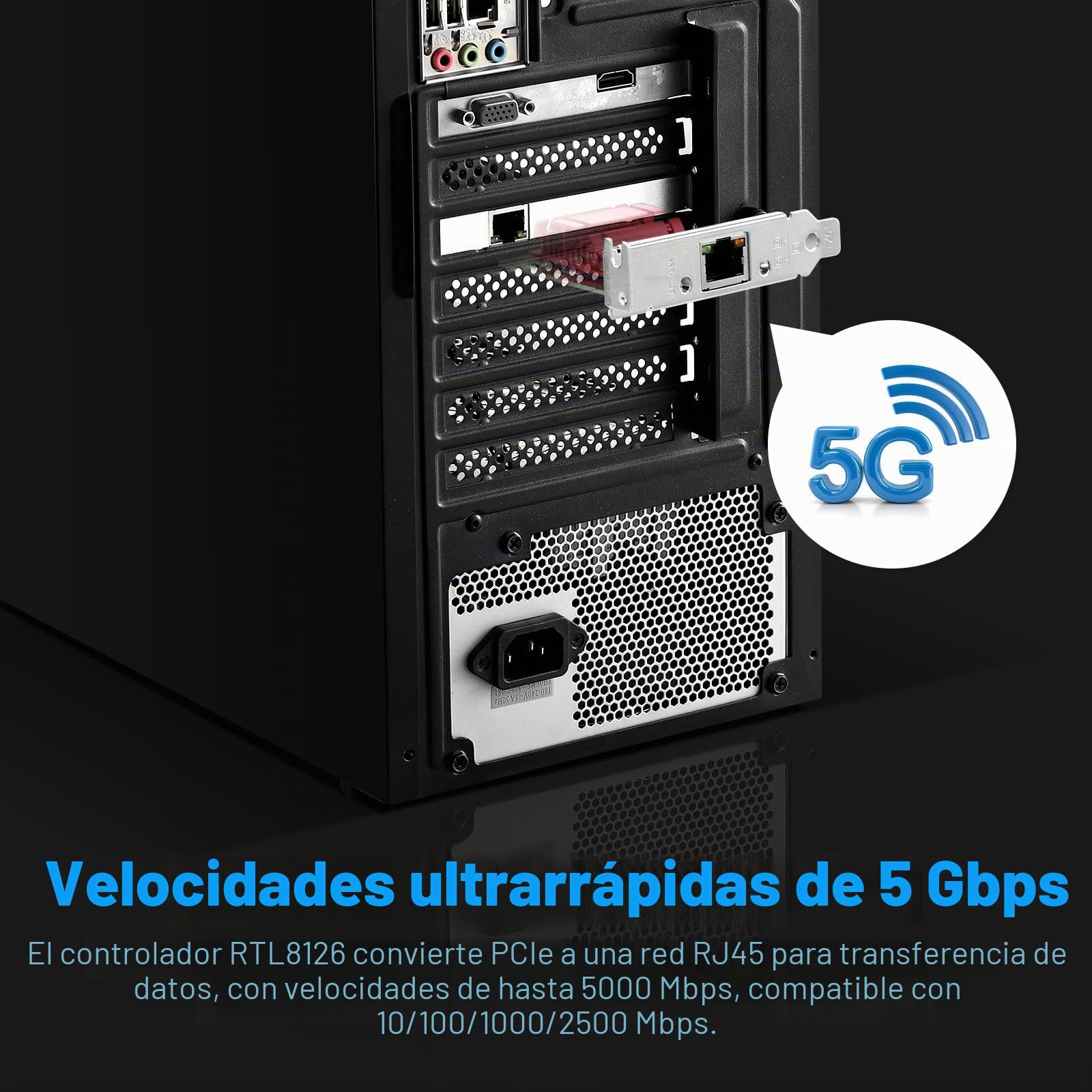Adaptador de red PCIe 5G RTL8126 5000/2500/1000/100Mbps PCI Express 3.1 Gigabit Ethernet tarjeta RJ45 controlador LAN compatible con PXE para Windows/Linux con perfil bajo
