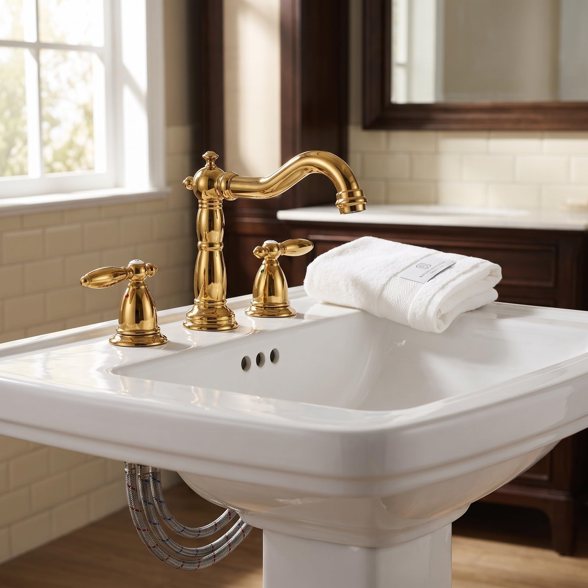 Alipis Grifo de Lavabo Dorado de Baño Dos Manijas y Tres Orificios