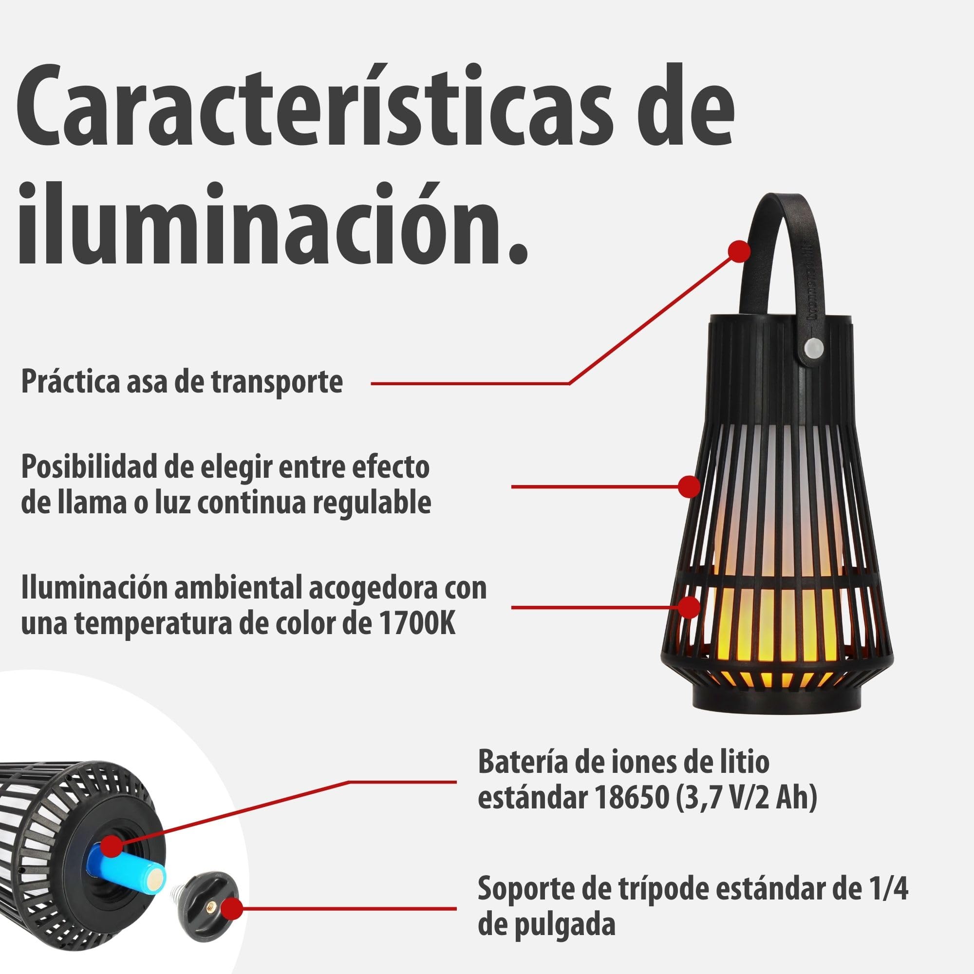 Brennenstuhl Lámpara LED de exterior recargable FL 100 A (IP44, efecto de llama, batería intercambiable, duración de iluminación máx. 20h, lámpara de camping, luz ambiental para jardín y exterior)