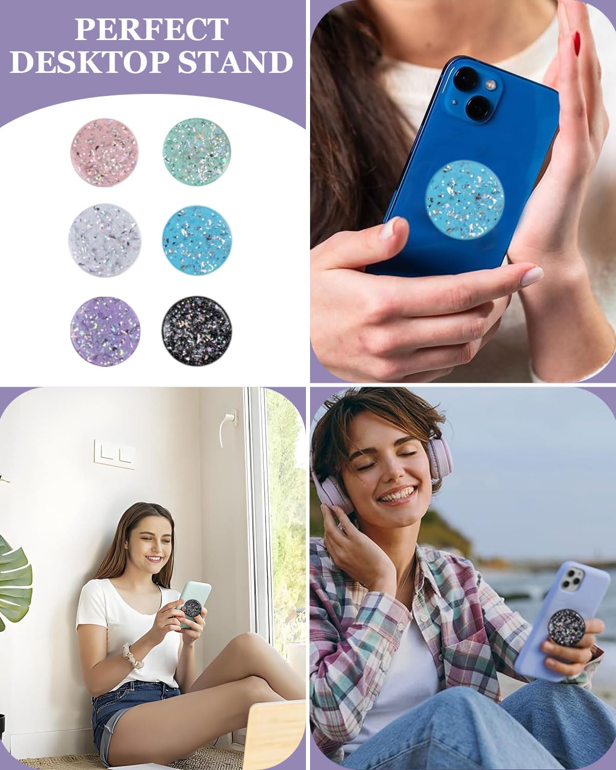 6 Pezzi impugnatura smartphone,Supporto Impugnatura Telefoni Magnetico, Impugnatura Smartphone, Cellular Grip per Cellulare Cuore, Base Estensibili Accessori per Hands Free,Scalabile