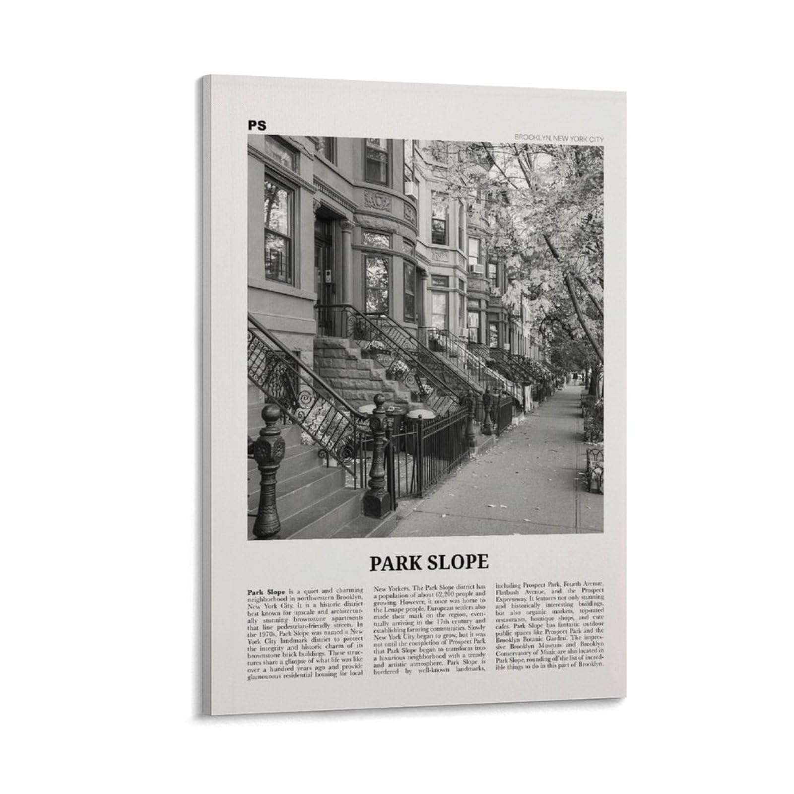 Impresión en Blanco y Negro de Park Slope, Arte Mural de Park Slope, póster de Park Slope, Foto de Park Slope, decoración de Pared de Park Slope, Brooklyn, Nueva York, EE. UU. Lienzo para Pared