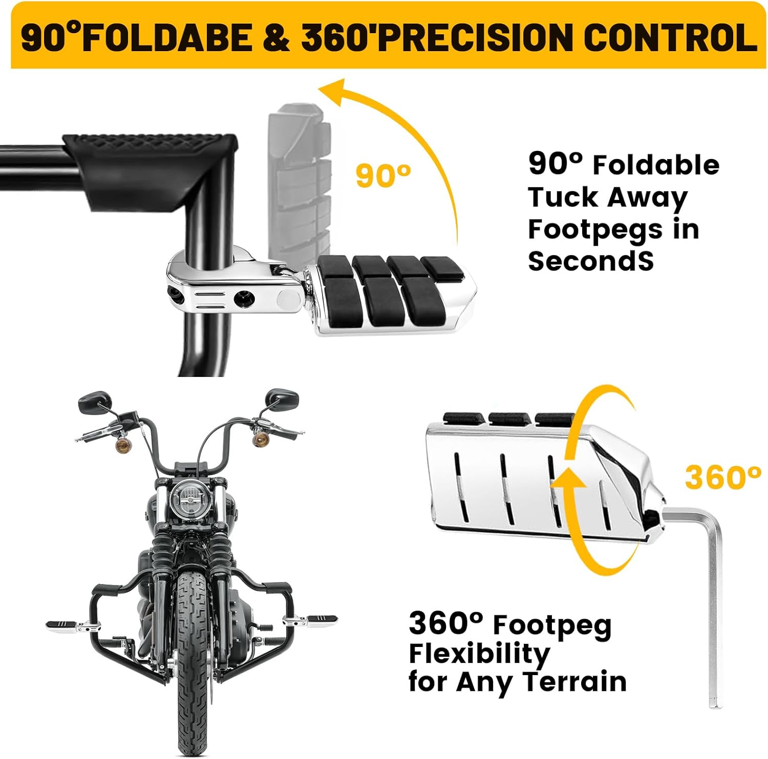 1.25" Chorme Adjustable Foot Pegs, Motorcycle Footrest for Harley Davidson Touring Road King Road Glide Street Glide Electra Glide Dyna Sportster Softail 1 1/4" Crush Bar