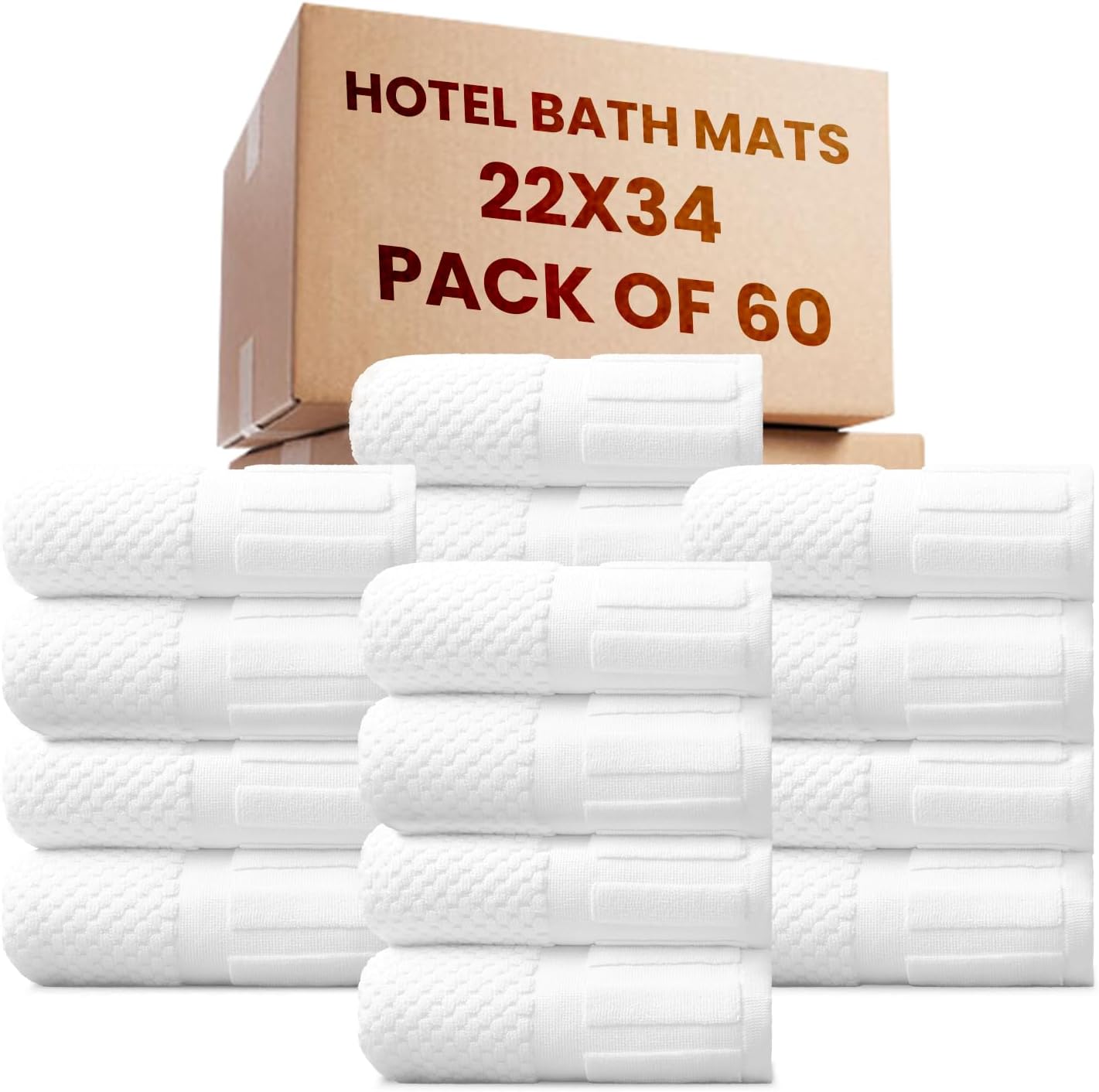belem Luxury Bath Mats Bulk | 22x34 Pack of 60 (5 Dozen) | 100% Cotton | Super Absorbent & Quick Drying | Ultra Plush & Machine Washable | Perfect for Hotels, Motels, Resorts & Spa