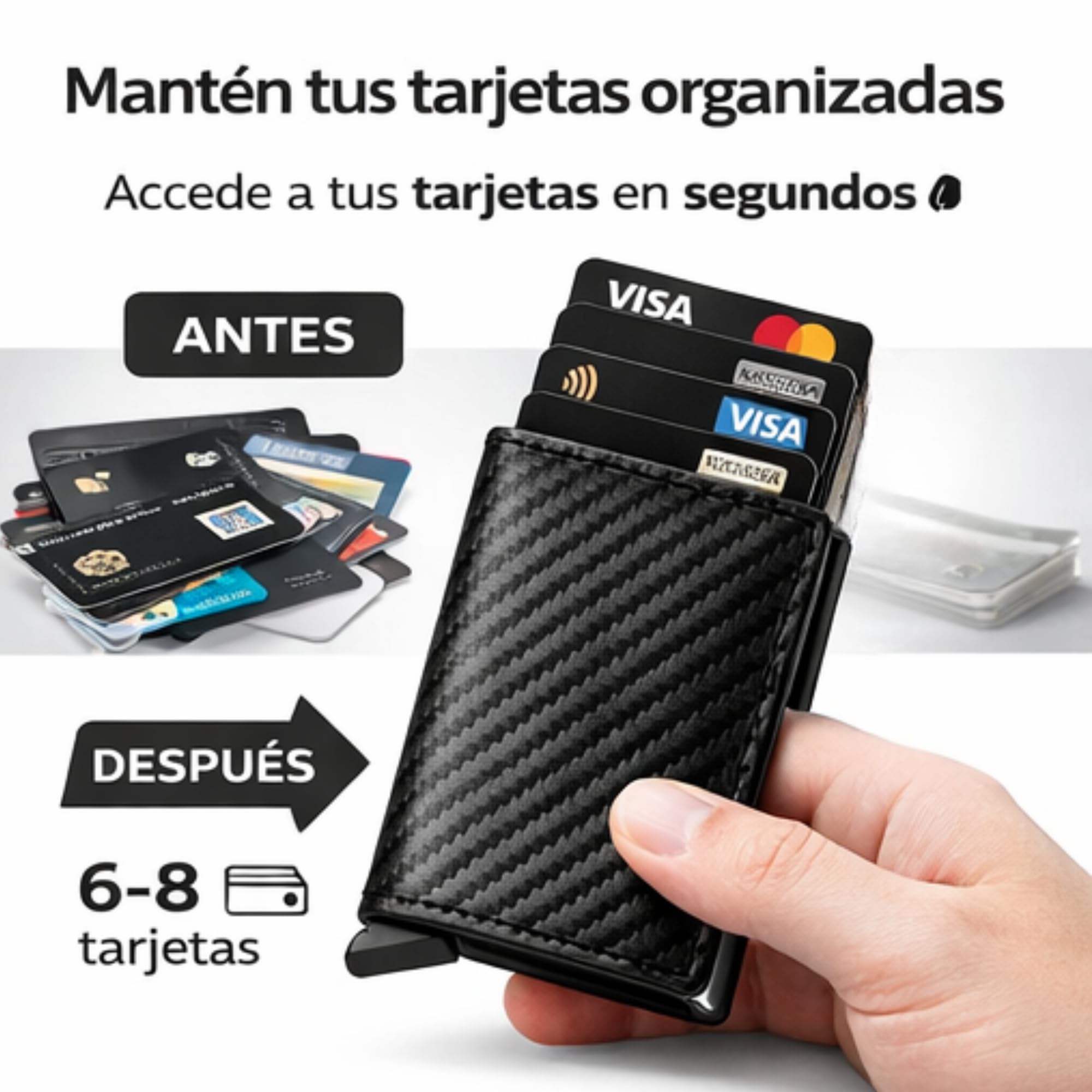 Cruban Cartera Minimalista Hombre RFID – Tarjetero Pop Up de Fibra de Carbono, Slim Wallet con Acceso Rápido para Tarjetas, Cartera Inteligente Antirrobo con Clip para Billetes — view 4