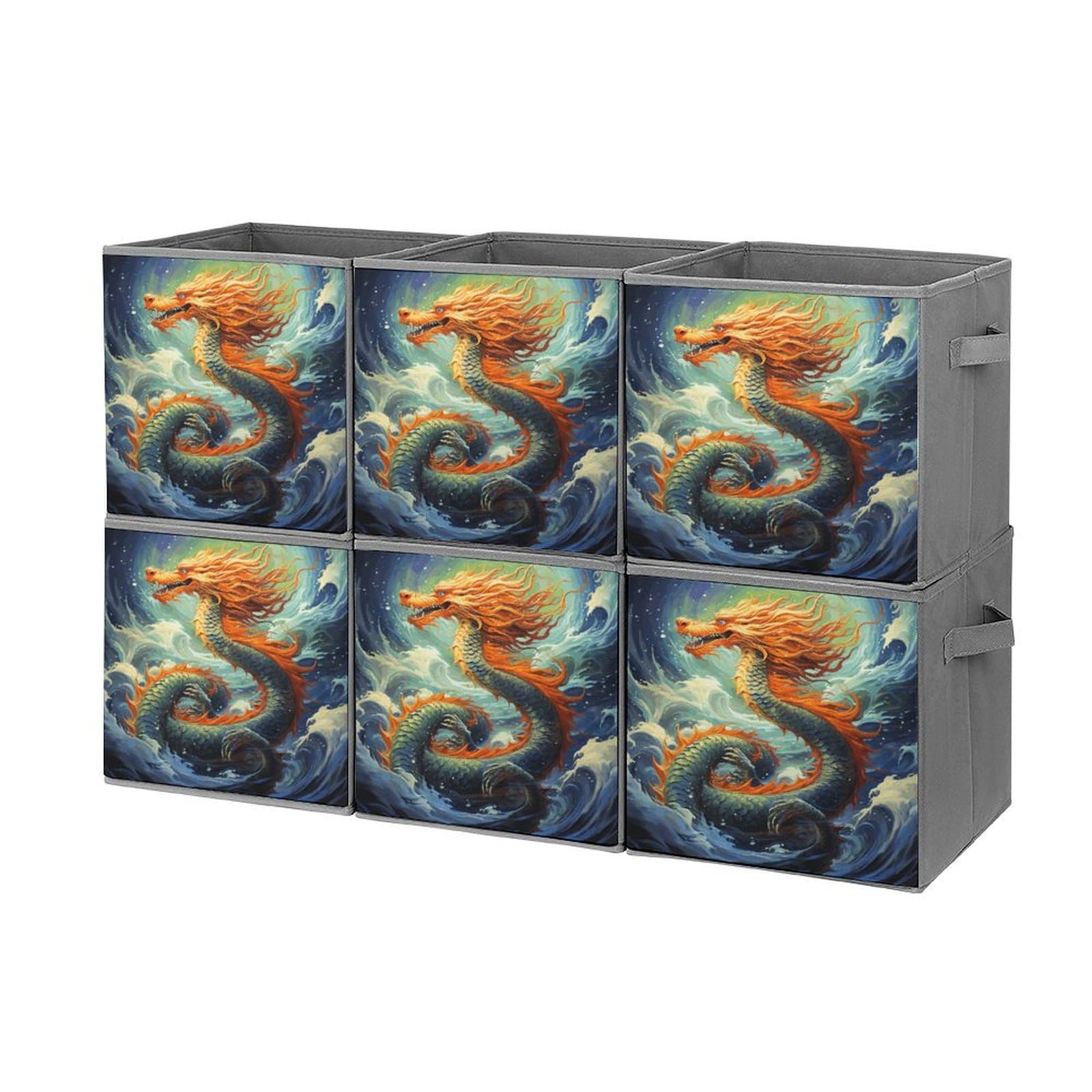 Bacs de rangement pliants dragon chinois boîte pliable à poignées