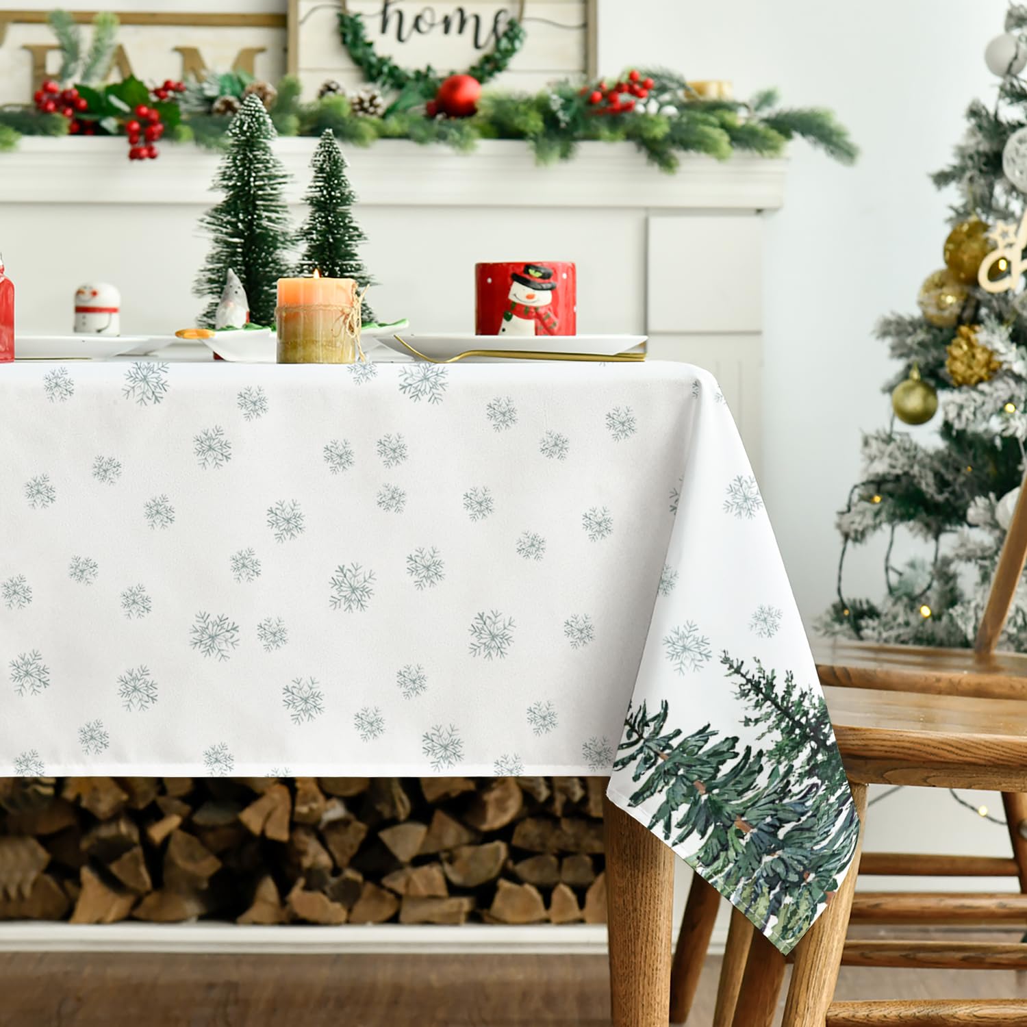 Artoid Mode Snowflakes Pine Trees Christmas Table Cloth - Image 3