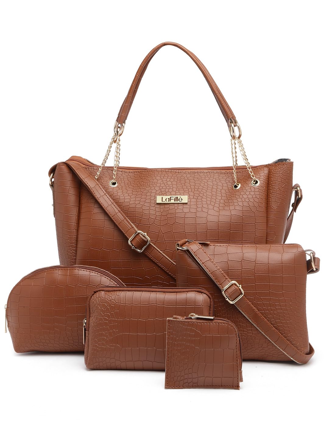 LaFille Latest Croco Texture Handbags for Women & Girls | Ladies Purse & Tote Bag | Set of 5 combo | Handbags for Office & College (Tan) (B0D9DFMXHG) Amazon Price History, Amazon Price Tracker