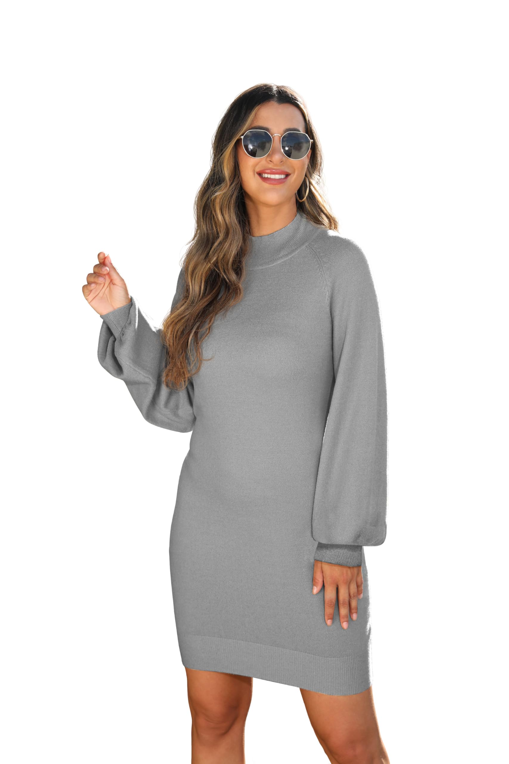 GRECERELLE Robe pull d'hiver moulante à manches longues et col montant pour femme