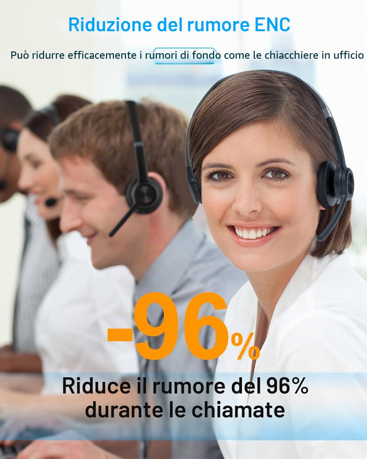 ANSTEN Cuffie con Microfono Riduzione del Rumore Cuffie con Microfono Bluetooth V5.2 30H Call Mute Microfono Cuffie PC Wireless Ufficio Cuffie Call Center per Zoom Skype