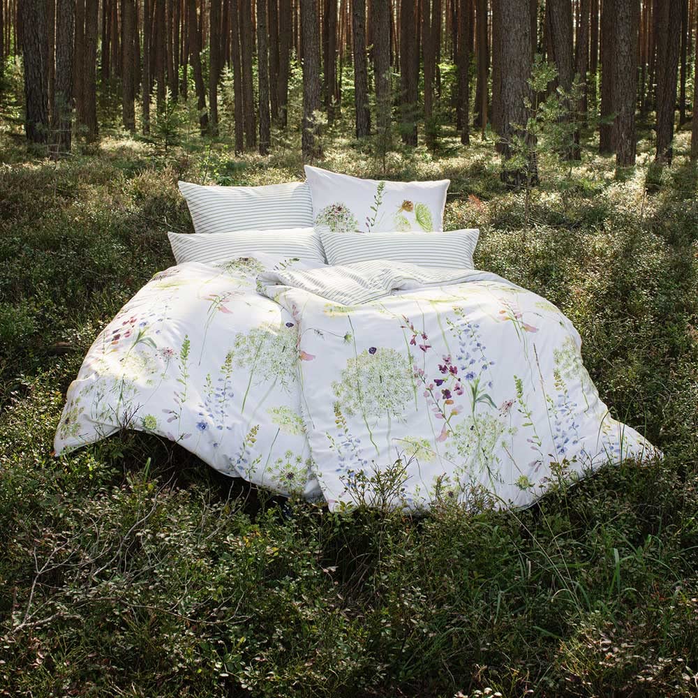 Estella - Biancheria da letto double face in raso, 100% cotone, verde, 135 x 200 cm + 80 x 80 cm
