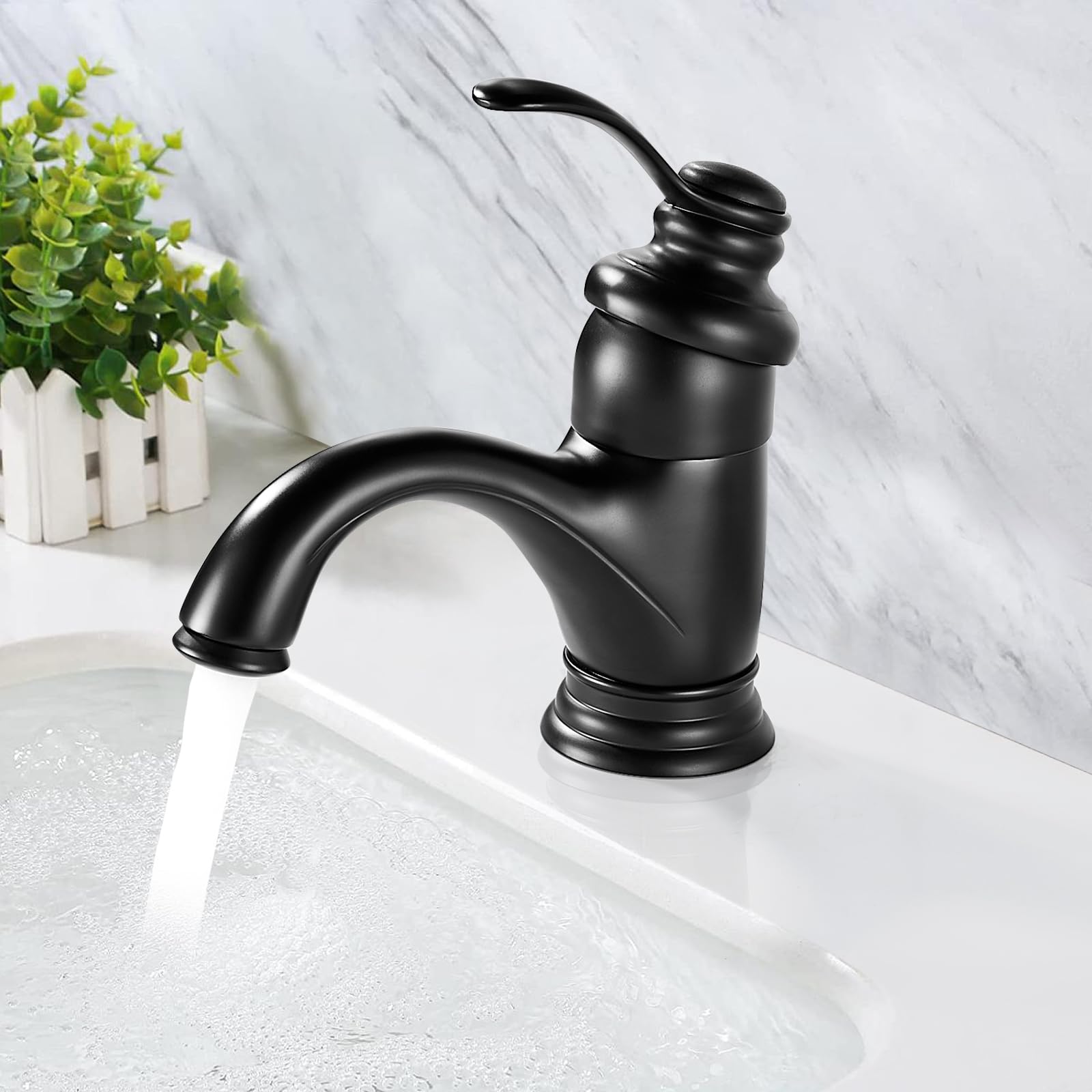 Wasserhahn Bad Schwarz Retro, Waschtischarmatur Retro Waschbecken Armaturen mit Niedriger Auslauf, Einhebel Mischbatterie Waschbecken aus Messing für Badezimmer, G3/8