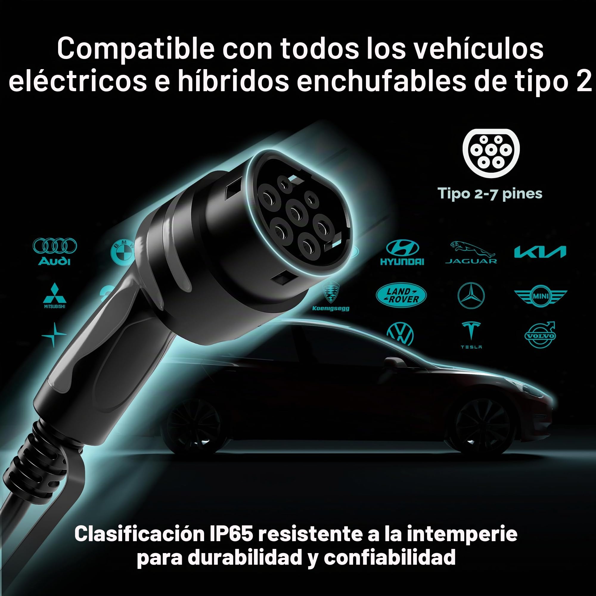 Masterplug Cargador de Pared Inteligente VE para Vehículos Eléctricos e Híbridos Tipo 2, con Toma, Modo 3, Bloqueo Automático, Carga Solar, Monofásico, Wi-Fi, Blanco, IP65, 7,4kW, 32A, EVCM3SS7W/EU