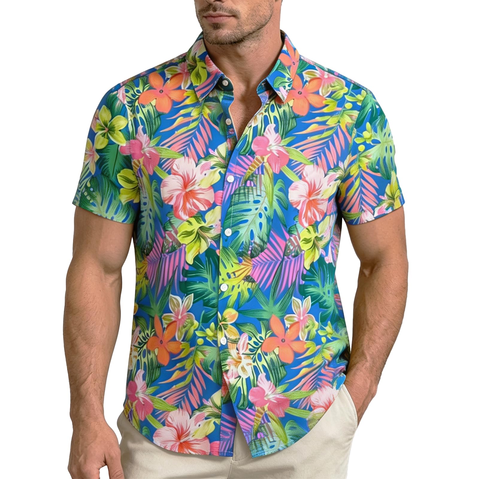 ZCJ Hawaii Hemd Männer Hawaiihemd Herren Kurzarm Sommer Freizeithemd mit Blumen Strandhemd für Urlaub, Party