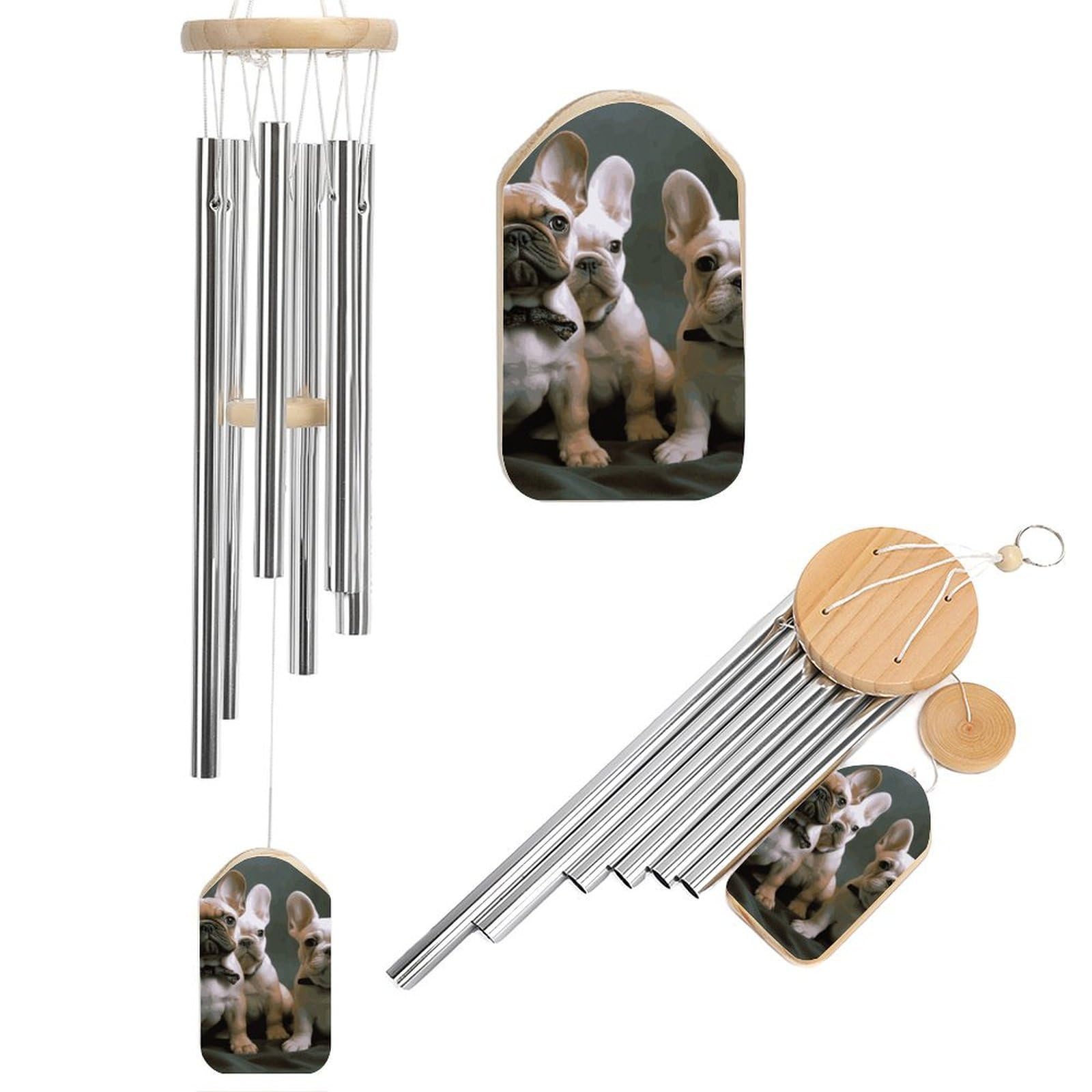 French Bulldog Puppies Wind Chime 20.5" Aluminium Wind Chimes Outdoor Garden Patio Decoration Windchime Memorial Gifts Windchimes for Men and Women