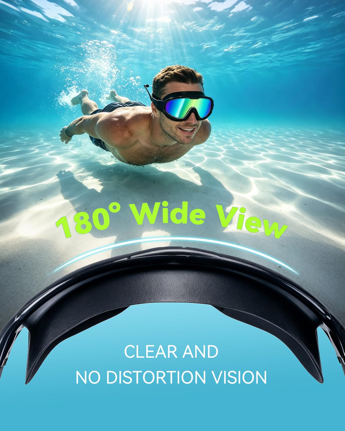 Schwimmbrille für Erwachsene, Anti-Beschlag, UV-Schutz, breite Sicht, kein Auslaufen, HD, mit Nasenstöpsel, Ohrclip, für Damen, Herren, Jugendliche, Kinder, 2 Stück