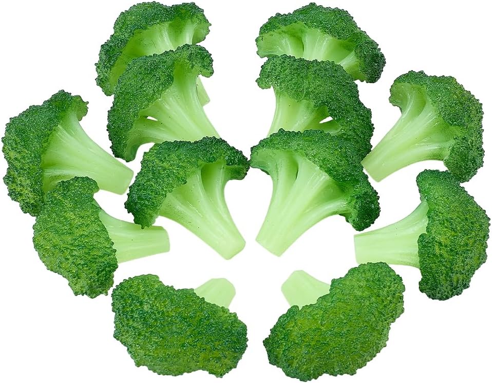 PH PandaHall 12pcs Fake Broccoli Slice, Lifelike Artificial Vegetables, PVC Simulation Faux Broccoli, Realistic Plastic Food Model Props for Kitchen Home Restaurant Decor Photograp