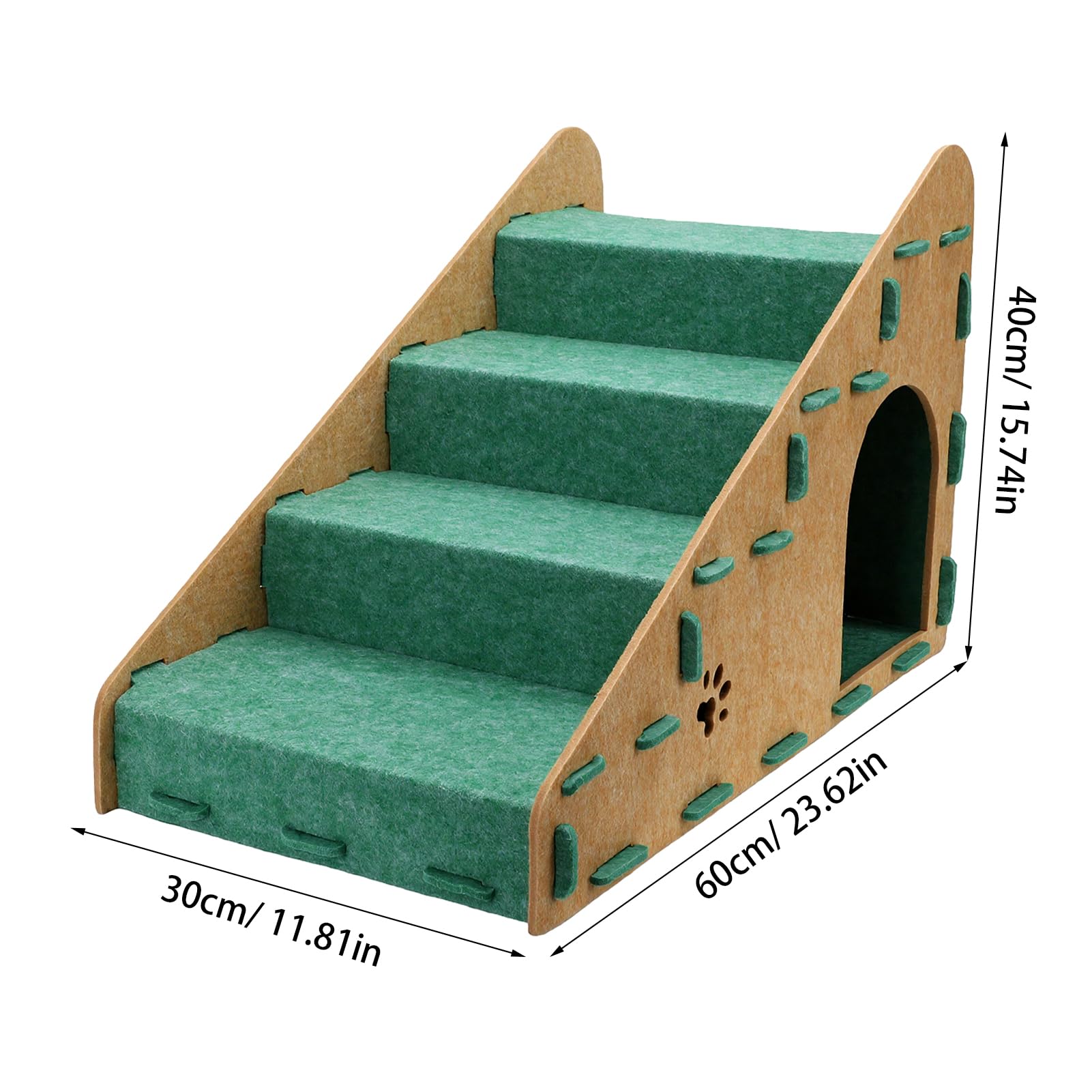 Asixxsix Rampette per Cani e Gatti di Piccola Taglia, 4 Gradini, Verde, per | Feltro Ad Alta densità Rimovibile, Assemblaggio Senza Attrezzi, Sicuro per Letti da 20 a 60 Cm, Gradini Antiscivolo