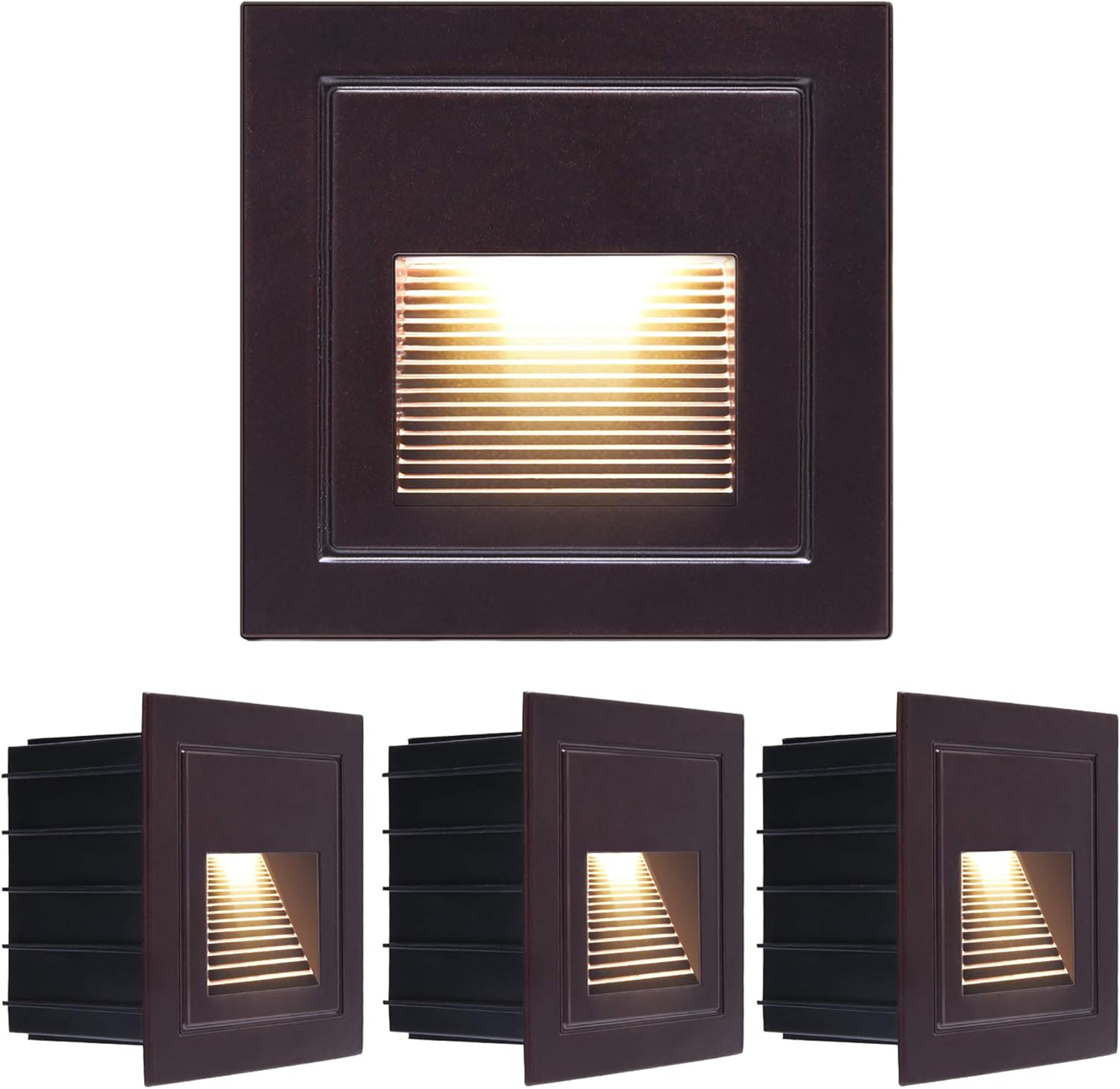 Featured Product SUPERDANNY 120V LED Step Light with Junction Box, Indoor/ Outdoor IP65 Waterproof 3000K Warm White 3W Stair Light Fixture, Wall Mount Square Staircase Lamps for Pathway Driveway Yard Lawn, 4 Pack